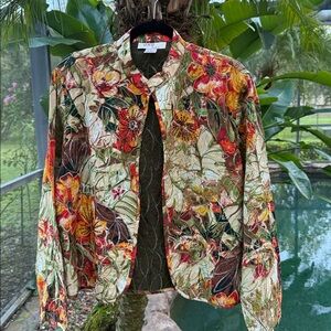 Anu by Natural Floral Multicolor Womens Jacket 100% Cotton Size  L